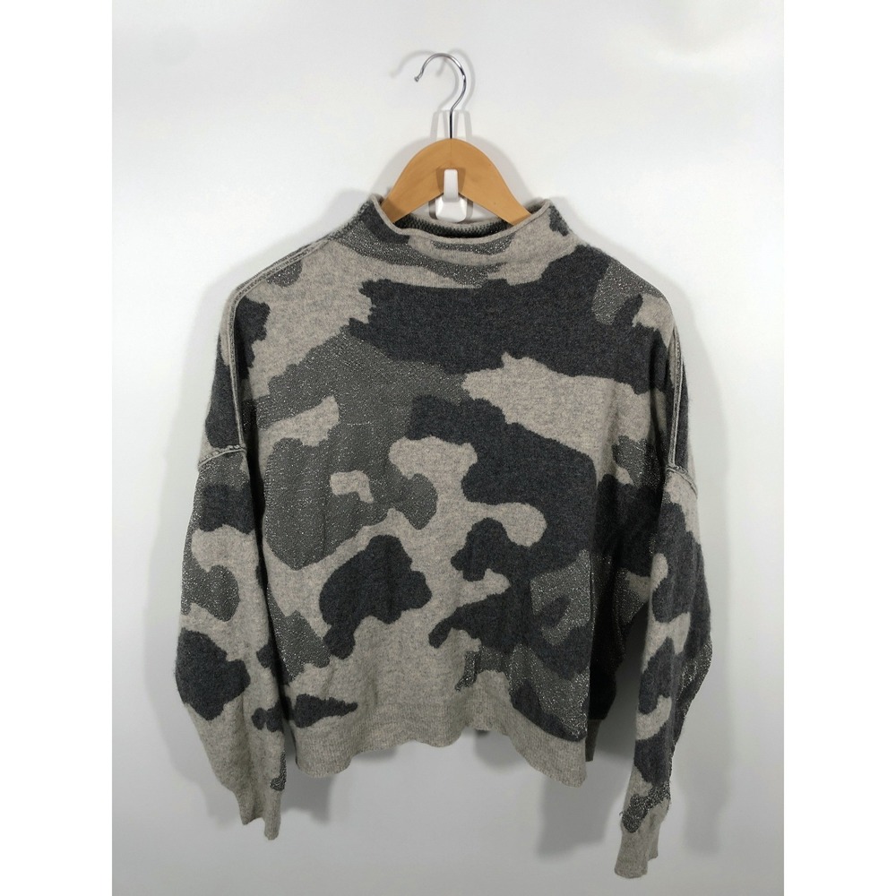 Pilcro Roll Mock Neck Cashmere Sweater Womens S Grey Camo Country Rodeo Western